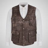 STEAD Fisherman Vest Vintage Buffed Leather Waistcoat for Mens