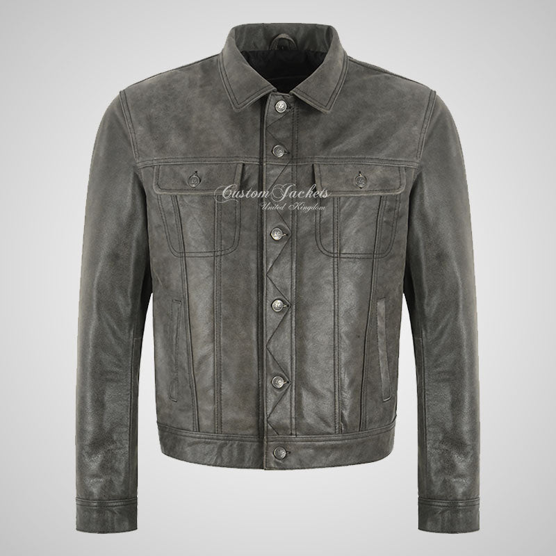WEST Vintage Trucker Leather Jacket Denim Style Biker Leather Jacket