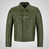WEST Trucker Leather Jacket Cowhide Denim Biker Shirt Jacket