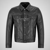 WEST Trucker Leather Jacket Cowhide Denim Biker Shirt Jacket