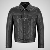 WEST Trucker Leather Jacket Cowhide Denim Biker Shirt Jacket
