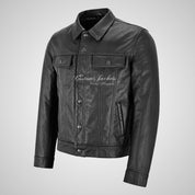 WEST Trucker Leather Jacket Cowhide Denim Biker Shirt Jacket