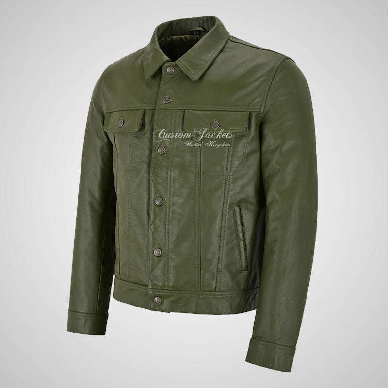 WEST Trucker Leather Jacket Cowhide Denim Biker Shirt Jacket