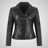 AERYS Black Biker Leather Jacket For Women Soft Lamb Leather
