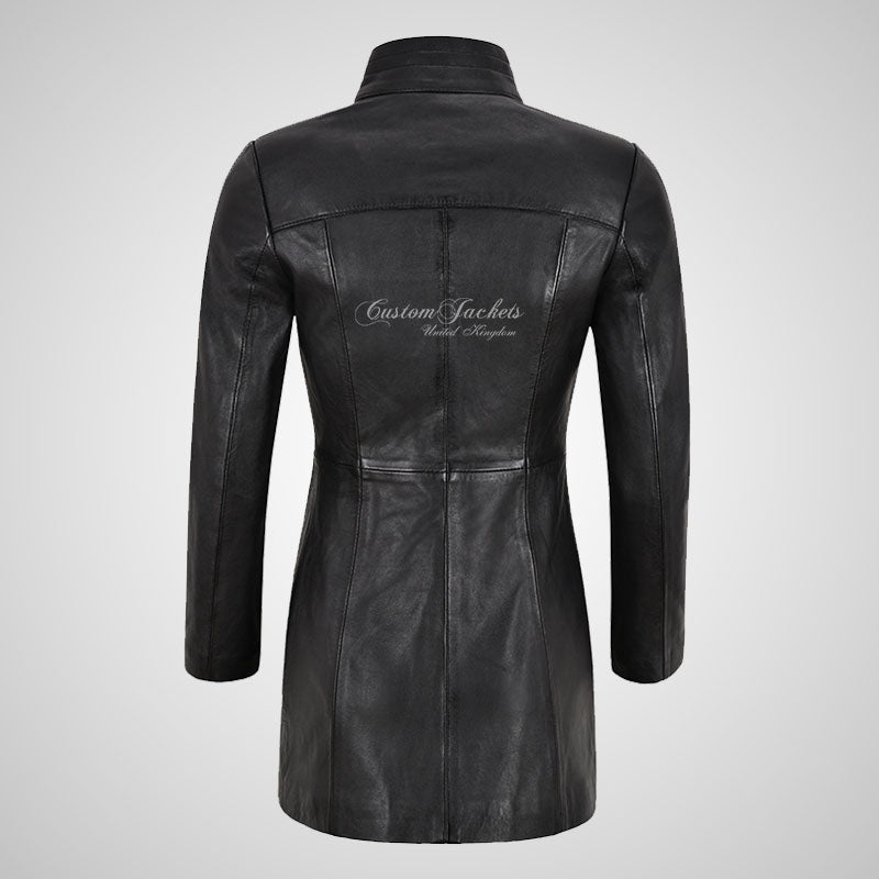 SYDNEY Ladies Black Leather Long Jacket