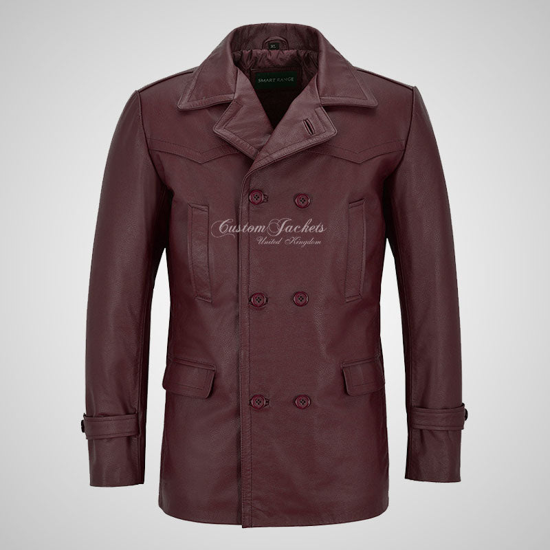 KRIEGSMARINE Mens Leather Pea Coat Classic German Military Leather Jacket