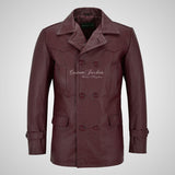 KRIEGSMARINE Mens Leather Pea Coat Classic German Military Leather Jacket