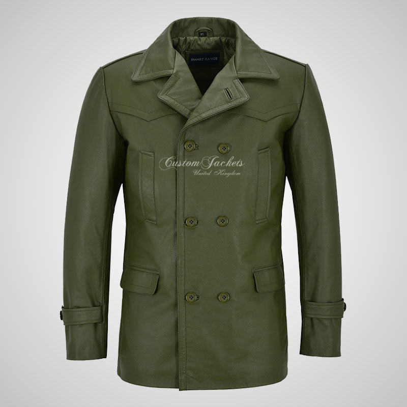 KRIEGSMARINE Mens Leather Pea Coat Classic German Military Leather Jacket