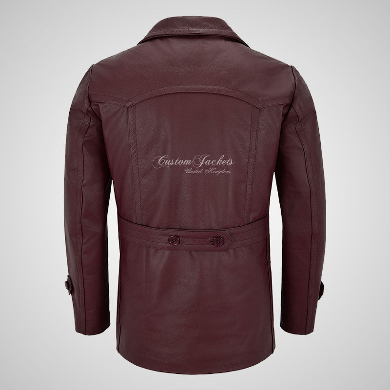 KRIEGSMARINE Mens Leather Pea Coat Classic German Military Leather Jacket