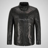 TURIN Black Leather Blouson Leather Jacket For Mens Soft Napa Leather