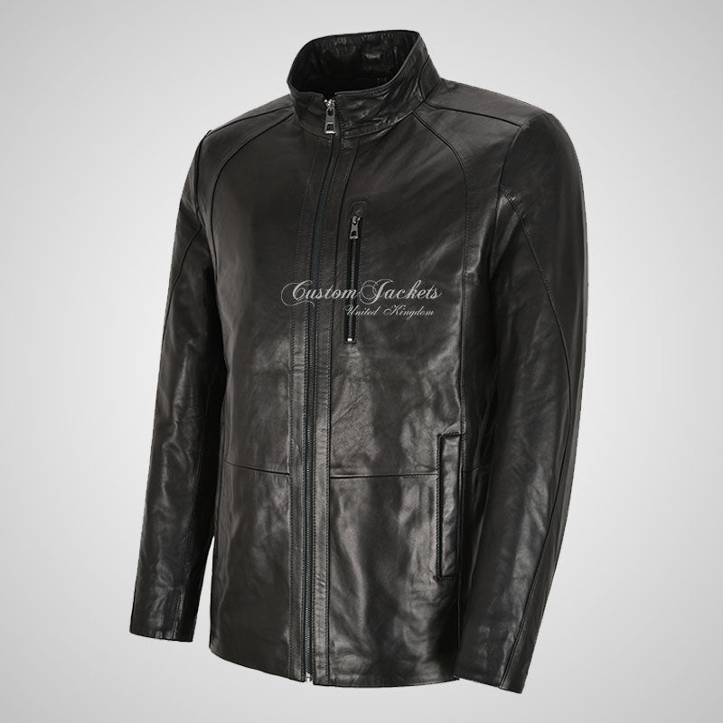 TURIN Black Leather Blouson Leather Jacket For Mens Soft Napa Leather