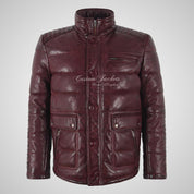 MAROON Padded Leather Jacket For Mens Soft Leather Puffer