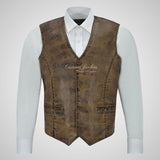 YORK Men's Dirty Vintage Leather Waistcoat Soft Waxed Leather Vest