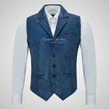 ALDON Notch Lapel Collar Leather Waistcoat For Mens