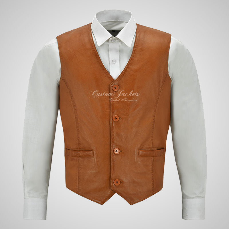 YORK Men's Leather Waistcoat Soft Leather Vest