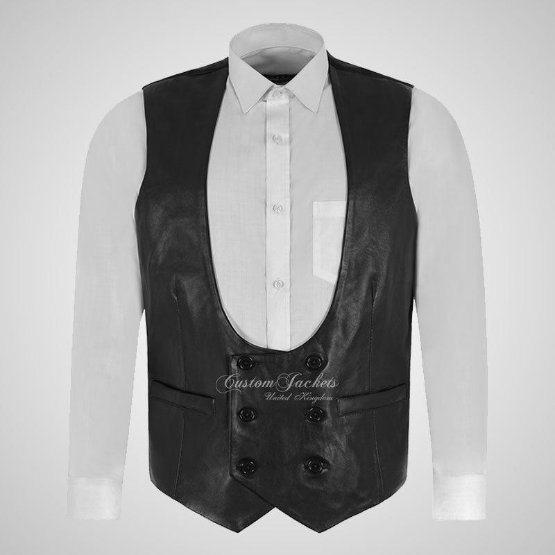 ELEGANT Men's Waistcoat Leather Front, Polyester Fabric Back