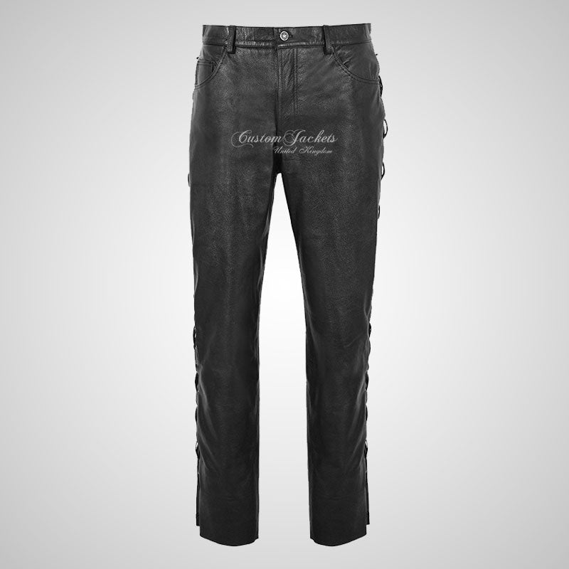TROOPERS Men's Biker Leather Pants Laced Style