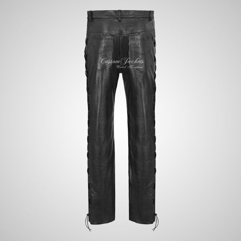 TROOPERS Men's Biker Leather Pants Laced Style