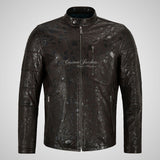 OCELOT Leopard Print Brown Biker Leather Jacket For Mens
