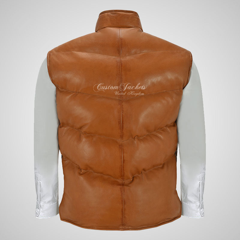 EVEREST Men's Puffer Leather Gilet Sleeveless Padded Jacket Bodywarmer