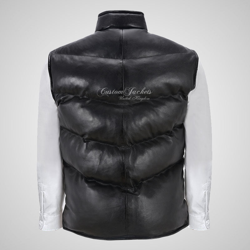EVEREST Men's Puffer Leather Gilet Sleeveless Padded Jacket