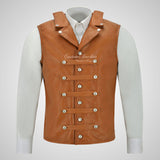 GOTHIC ROCKSTAR Leather Waistcoat For Men's Laced Back