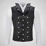 GOTHIC ROCKSTAR Leather Waistcoat For Men's Laced Back
