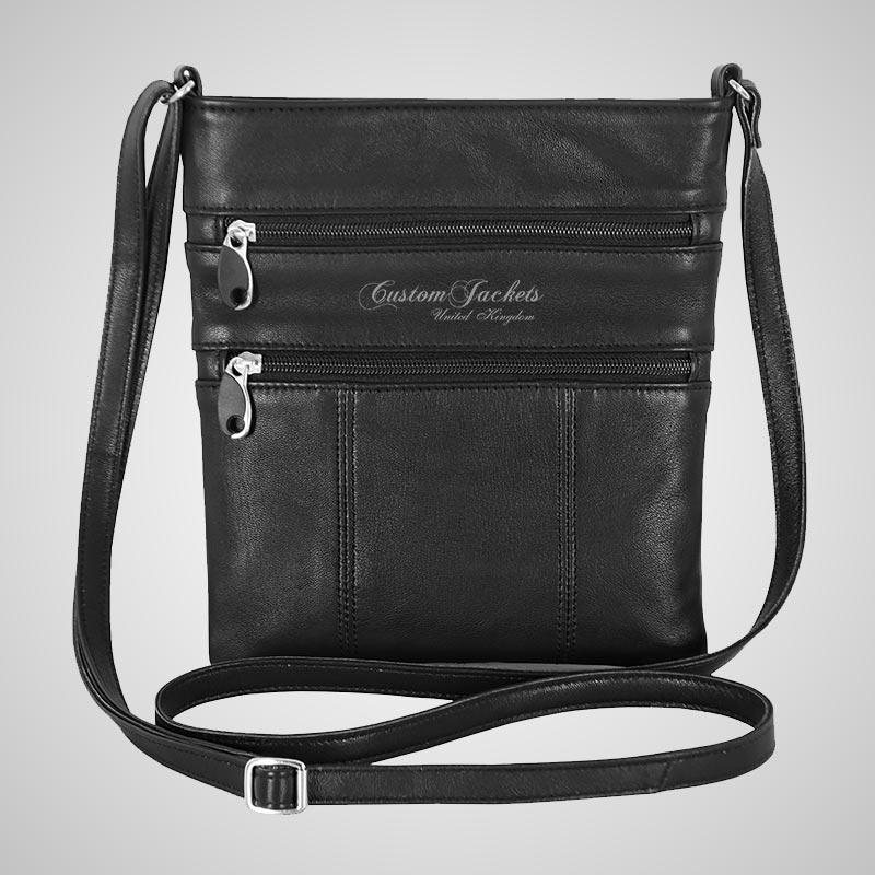 Ladies Leather Crossbody Bag Black Long Strap Slim Travel Bag
