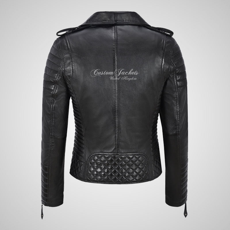 SASSY Ladies Biker Leather Jacket Soft Lambskin Napa Leather