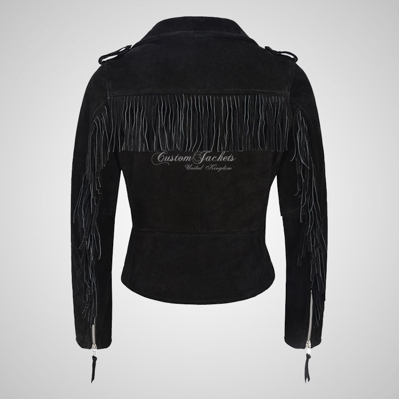 BRANDO Ladies Fringe Suede Biker Jacket Leather Fringe Jacket