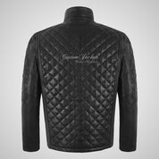 JOSH Men's Quilted Leather Jacket Black Soft Lamb Leather