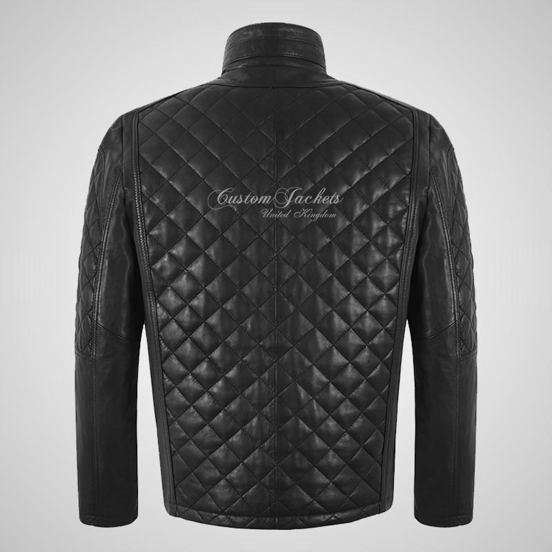 JOSH Men's Quilted Leather Jacket Black Soft Lamb Leather