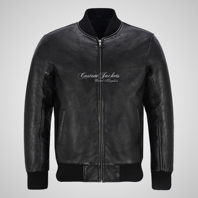 JACK Mens Bomber Leather Jacket Classic Varsity Style