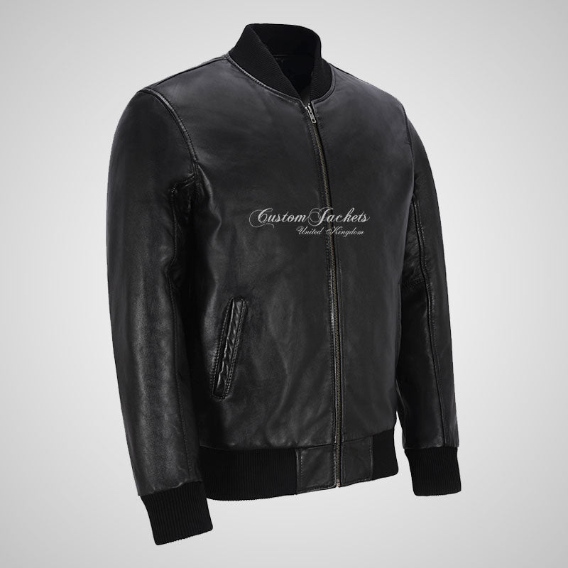 JACK Mens Bomber Leather Jacket Classic Varsity Style