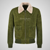 TOP GUN Men's Suede Bomber Jacket White Natural Fur Collar