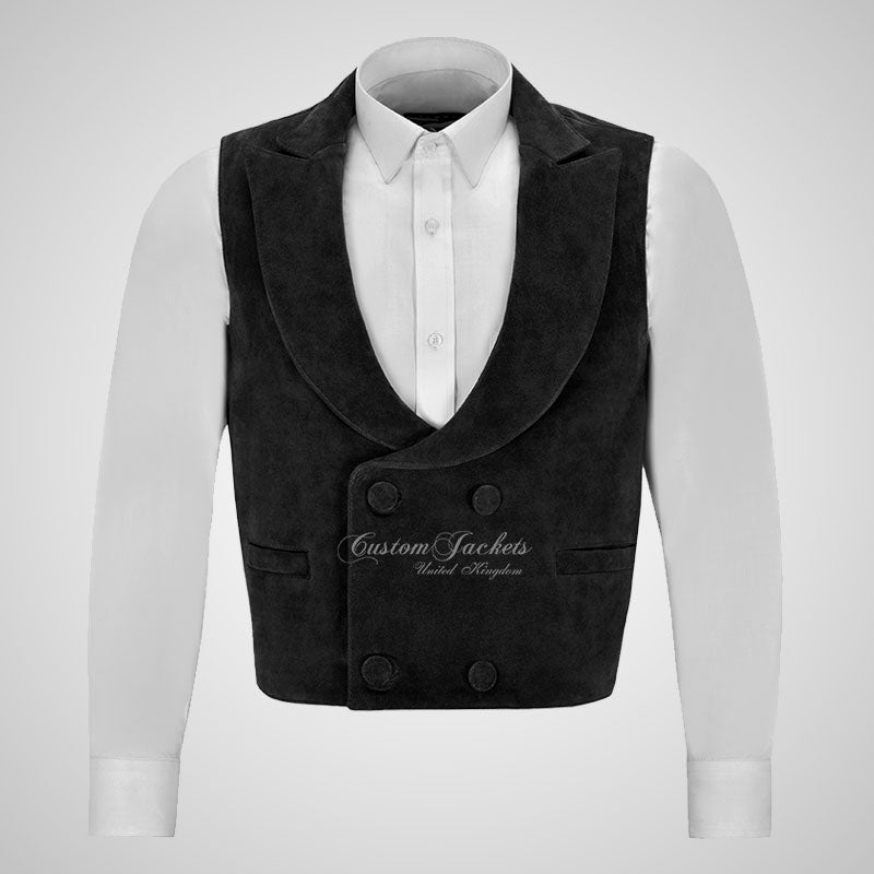 REGENCY Mens Suede Waistcoat Double Breasted Formal Vest