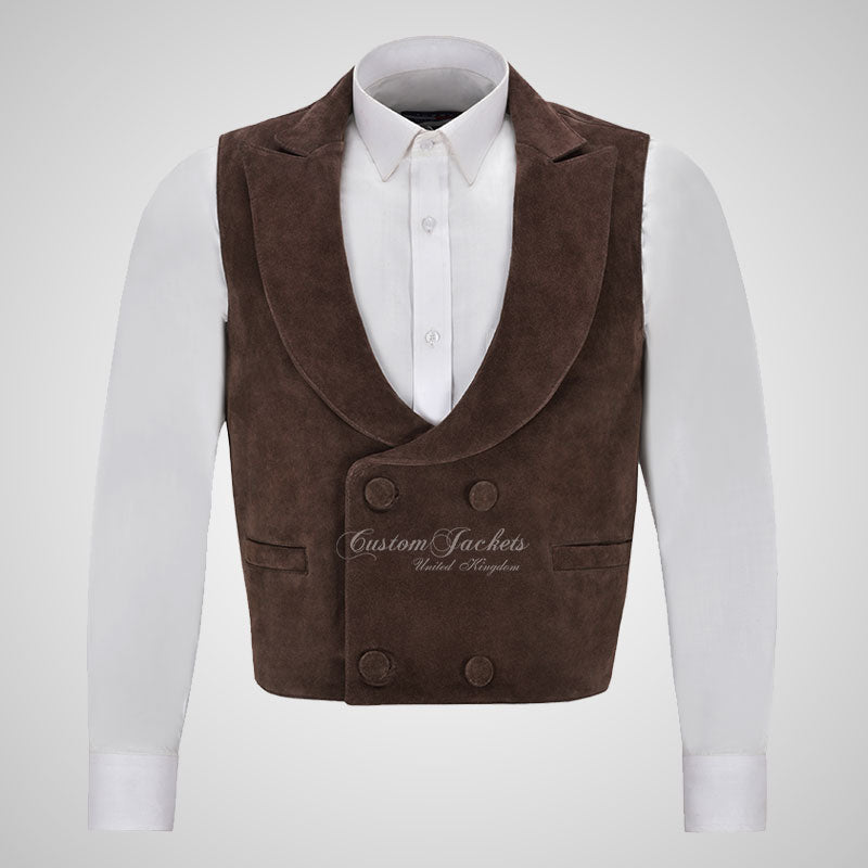 REGENCY Mens Suede Waistcoat Double Breasted Formal Vest