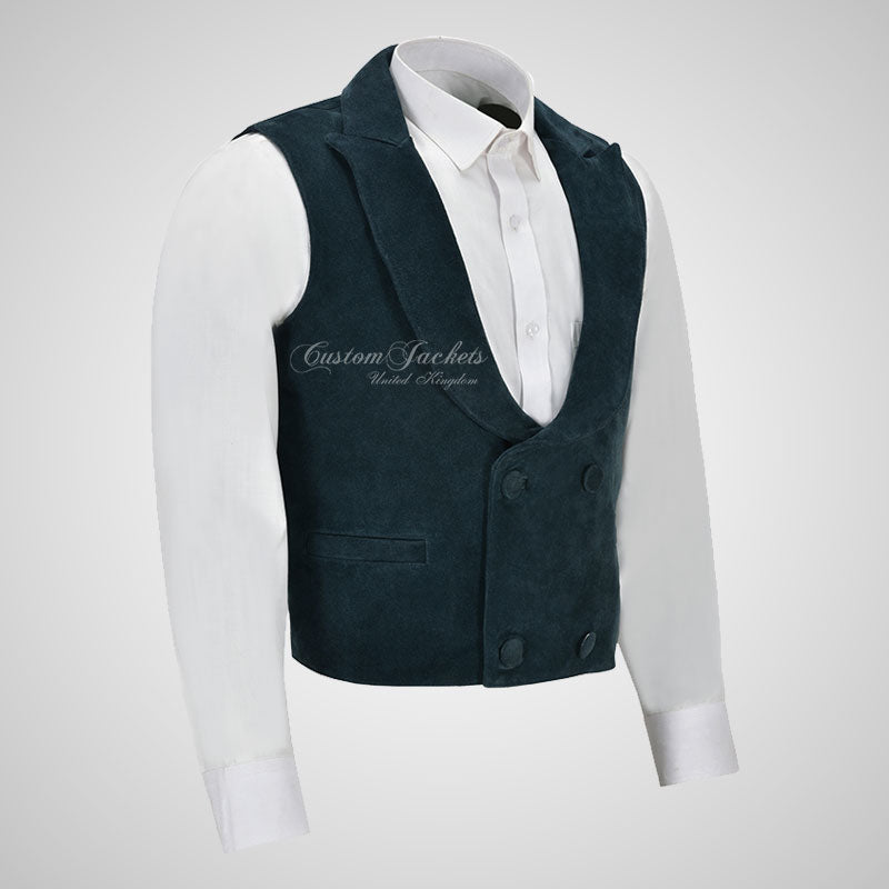 REGENCY Mens Suede Waistcoat Double Breasted Formal Vest