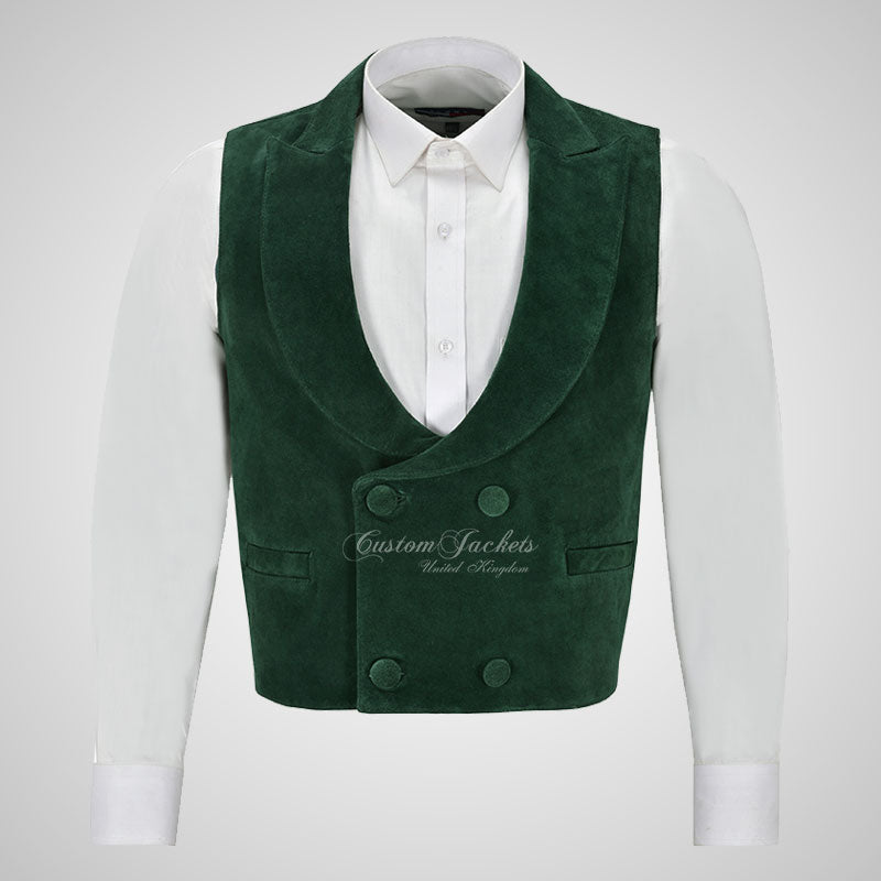 REGENCY Mens Suede Waistcoat Double Breasted Formal Vest