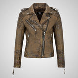 SASSY Ladies Biker Leather Jacket Soft Lambskin Napa Leather