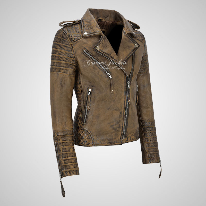 SASSY Ladies Biker Leather Jacket Soft Lambskin Napa Leather