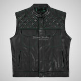 HITFURY Men's Biker Leather Vest in Black