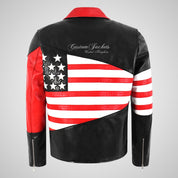 USA Men's Leather Biker Jacket with American Flag