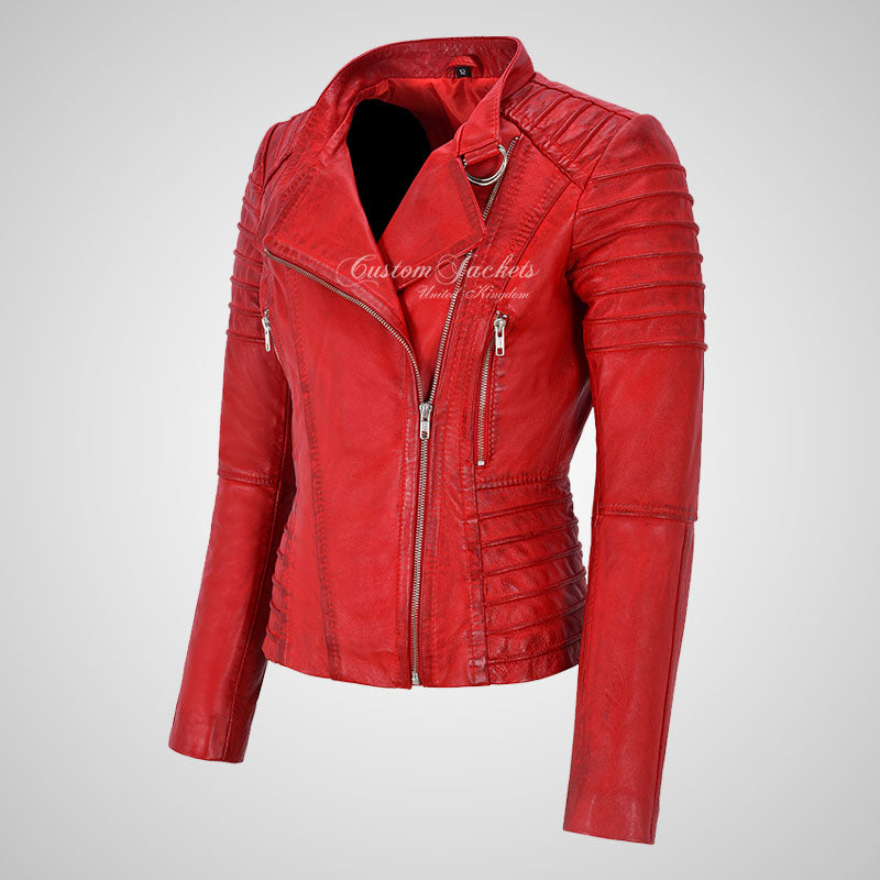 MARIYA Ladies Leather Biker Jacket Soft Lambskin Leather