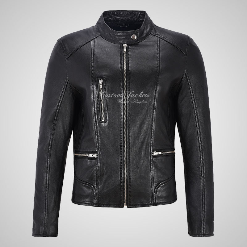 FIERCE Women's Biker Leather Jacket Fitted
