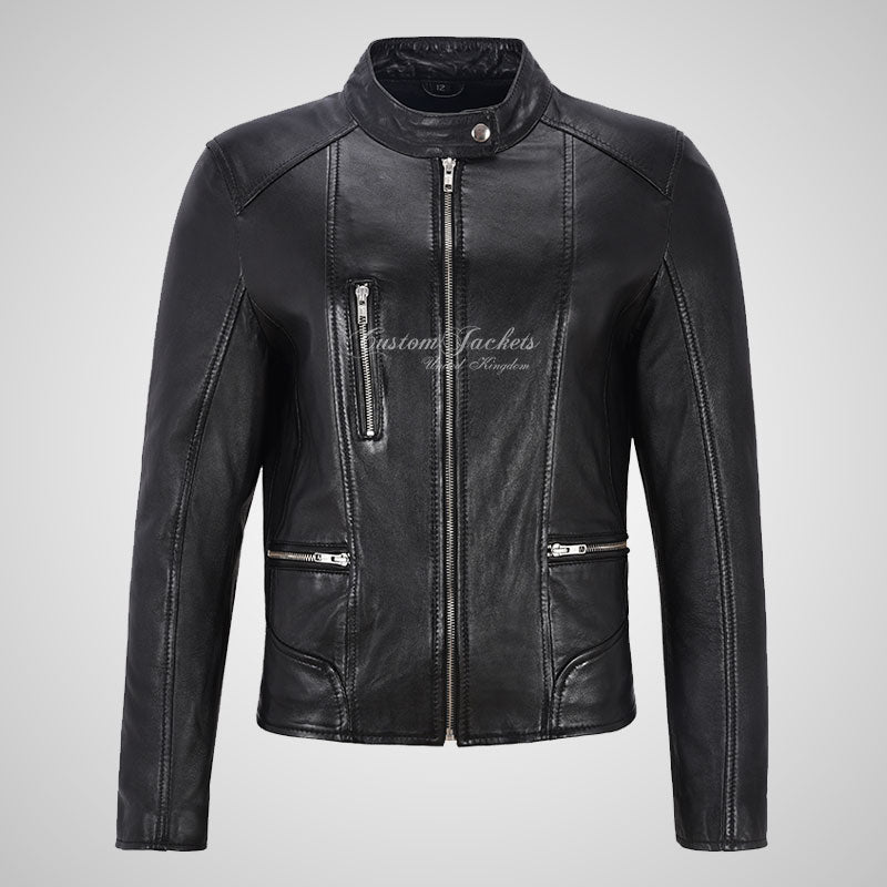 FIERCE Ladies Biker Leather Jacket Fitted Real Leather Jacket