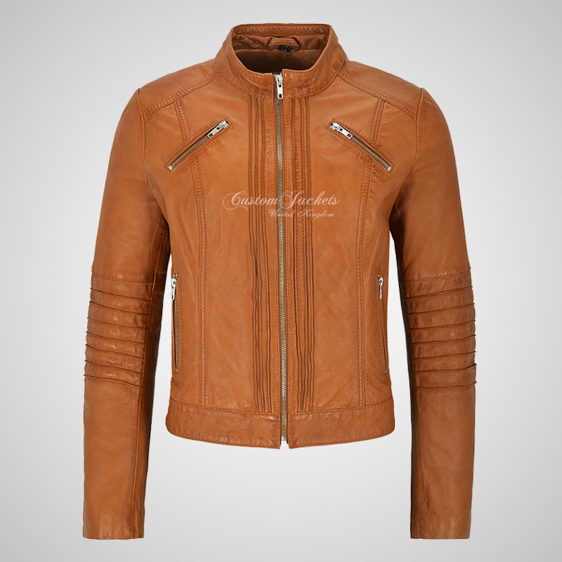 GISELLE Ladies Leather Biker Jacket Fitted Fashion Jacket