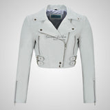 VOGUE Womens Leather Cropped Jacket Short Biker Leather Jacket