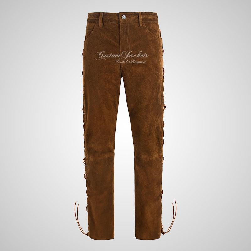 TROOPER Mens Suede Leather Laced Pants