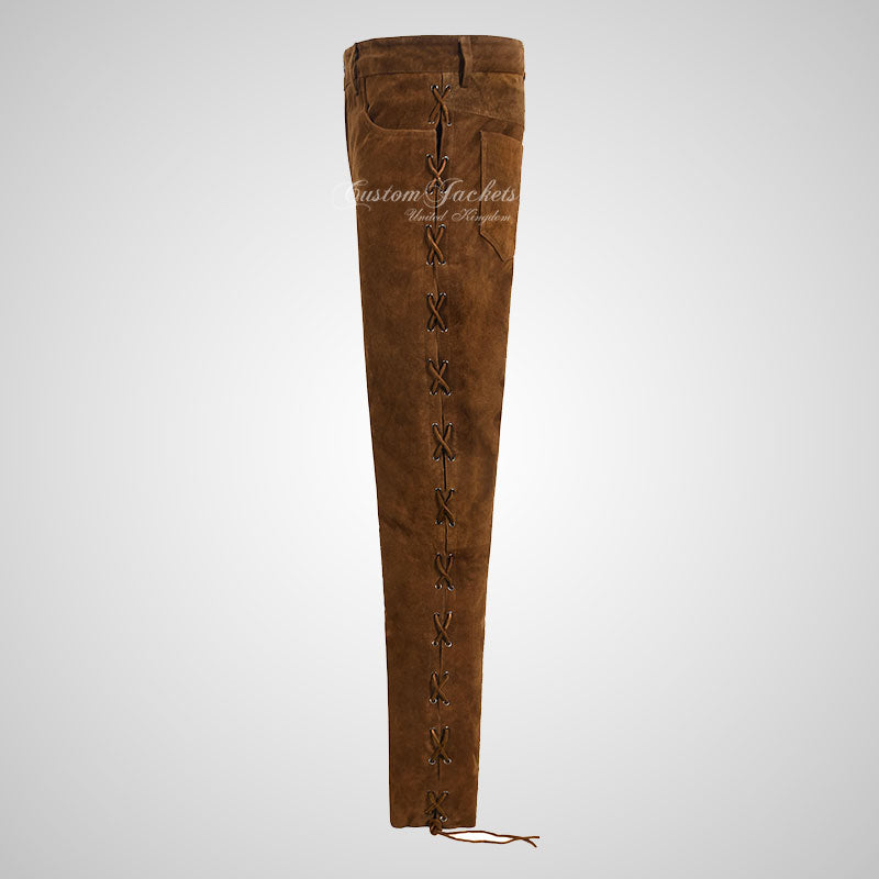 TROOPER Mens Suede Leather Laced Pants